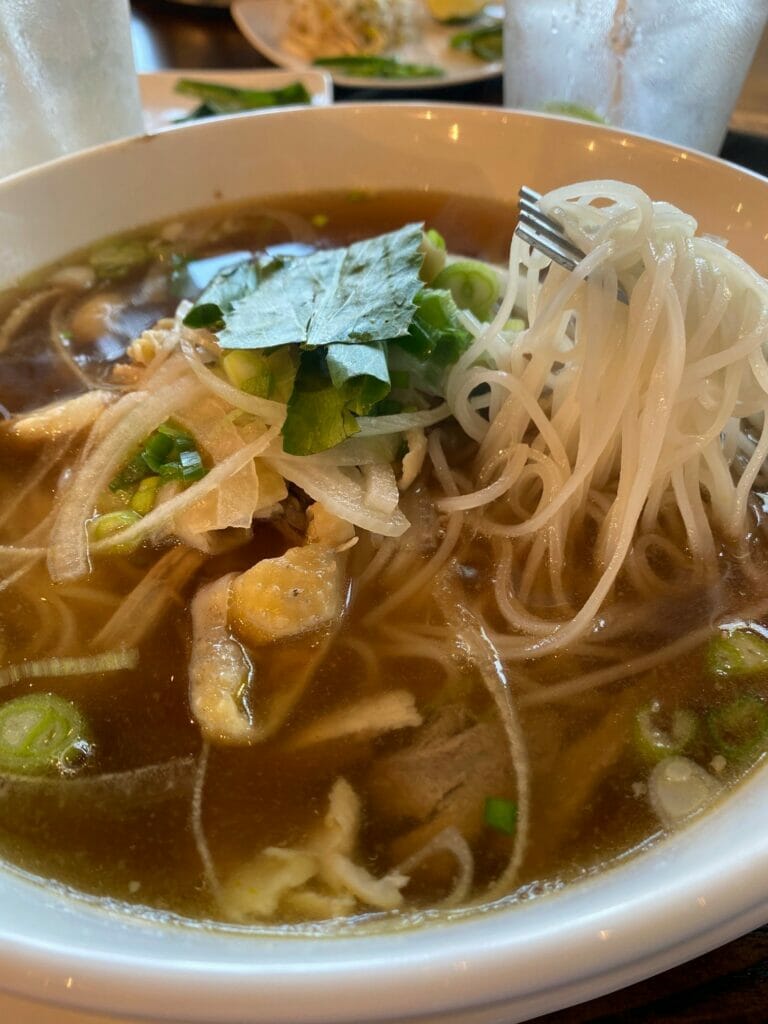 Chicken and rice noodles dish at Pho Social