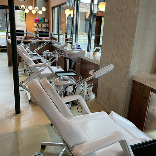 The treatment chairs inside Boss Gal Beauty Bar at Easton.