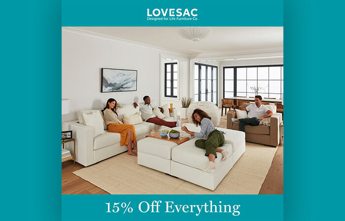 15% off everything at Lovesac.