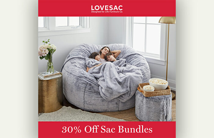 Lovesac. 30% off sac bundles.