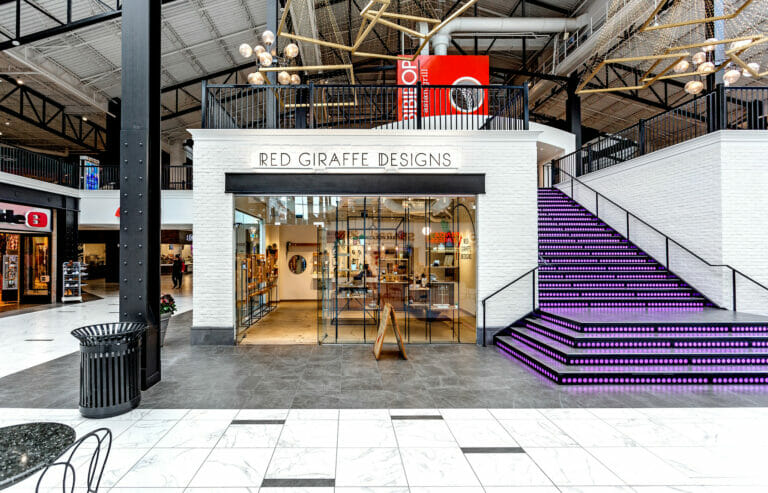 Exterior of Red Giraffe Designs, a jewelry store inside the Station building at Easton.
