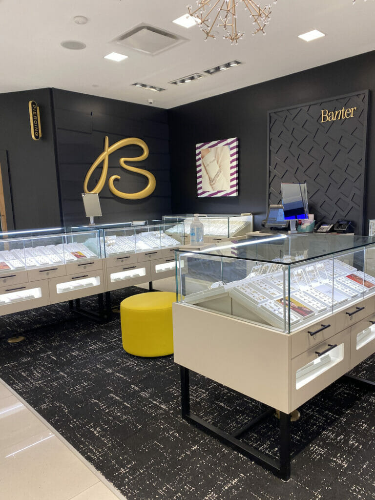 Interior of the Banter by Piercing Pagoda store, a jewelry and piercing store at Easton Town Center.