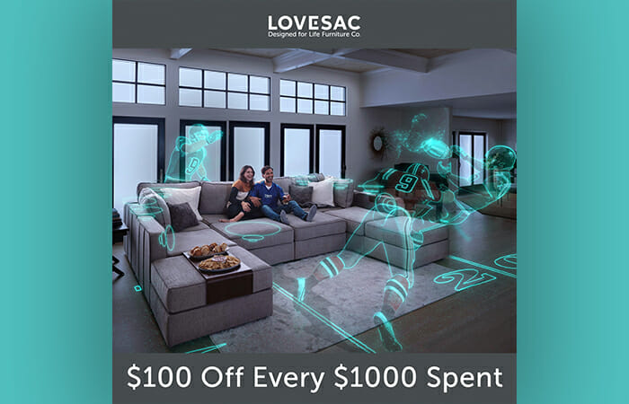 $100 off every $1000 spent at Lovesac.