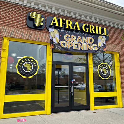 Exterior of Afra Grill, a restaurant at Easton Town Center