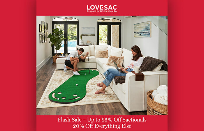 Lovesac Flash Sale Up to 25% Off Sactionals 20% Off Everything Else