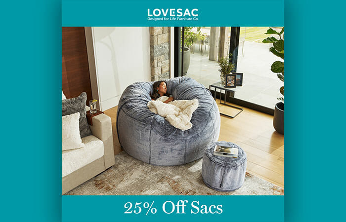 Lovesac. 25% off sacs.