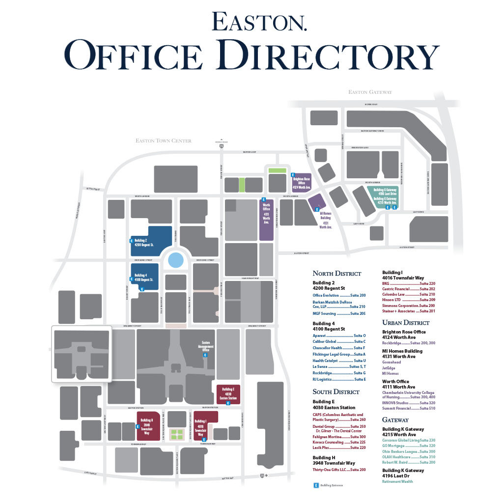 A map of the offices located at Easton.