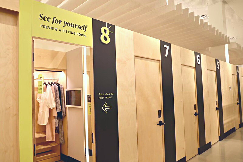 Amazon Style's fitting rooms with a sample fitting room to explore. 