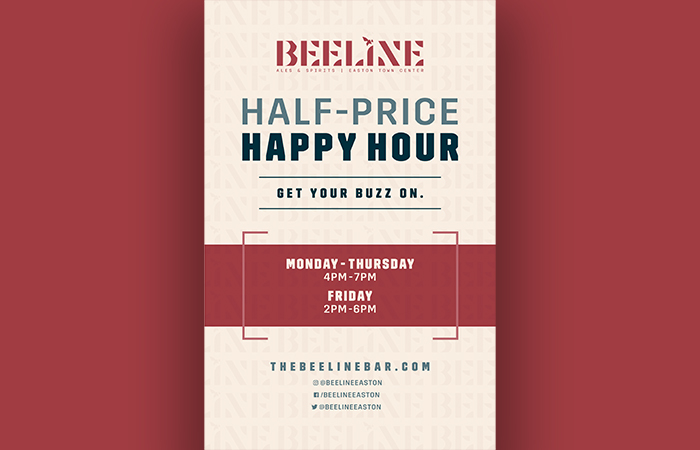Beeline Half-Price Happy Hour. Get your buzz on. Monday-Thursday 4-7PM, Fridays 2-6PM.