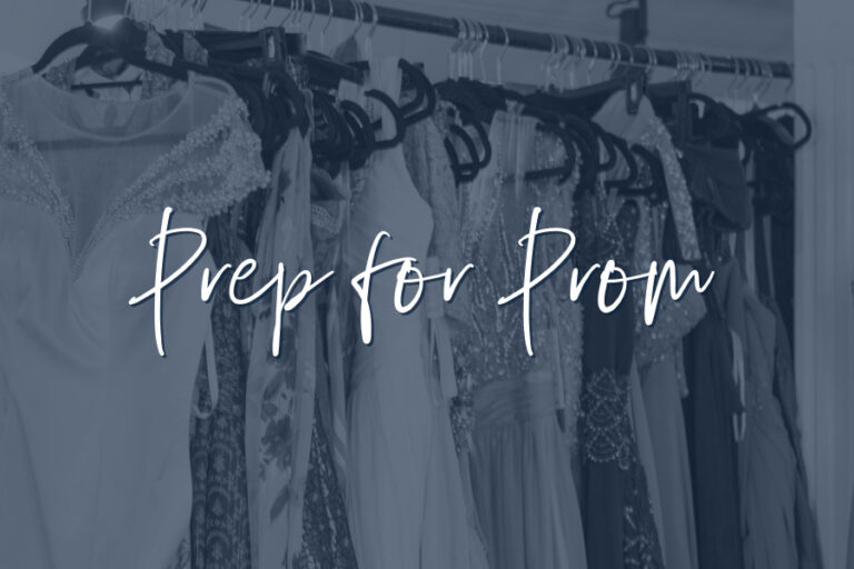 Prep for Prom with dresses in the background.
