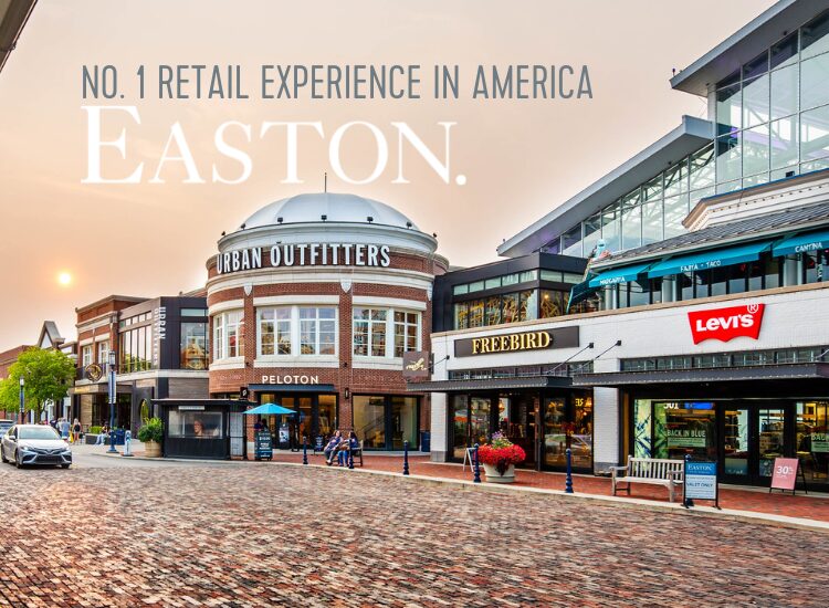 An image of the Station Building at Easton Town Center with text on the image that reads 'NO. 1 RETAIL EXPERIENCE IN AMERICA' and the Easton logo.