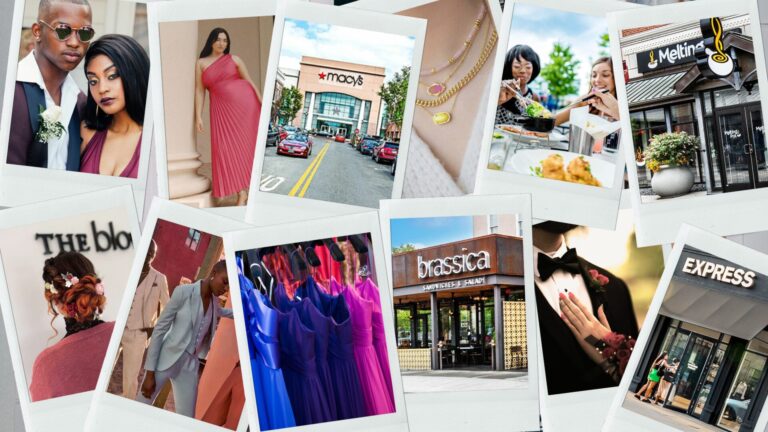 A photo collage of different brands and retail items at Easton.
