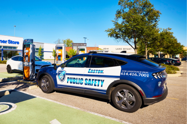 An Easton Public Safety car parked at an EV charging station.