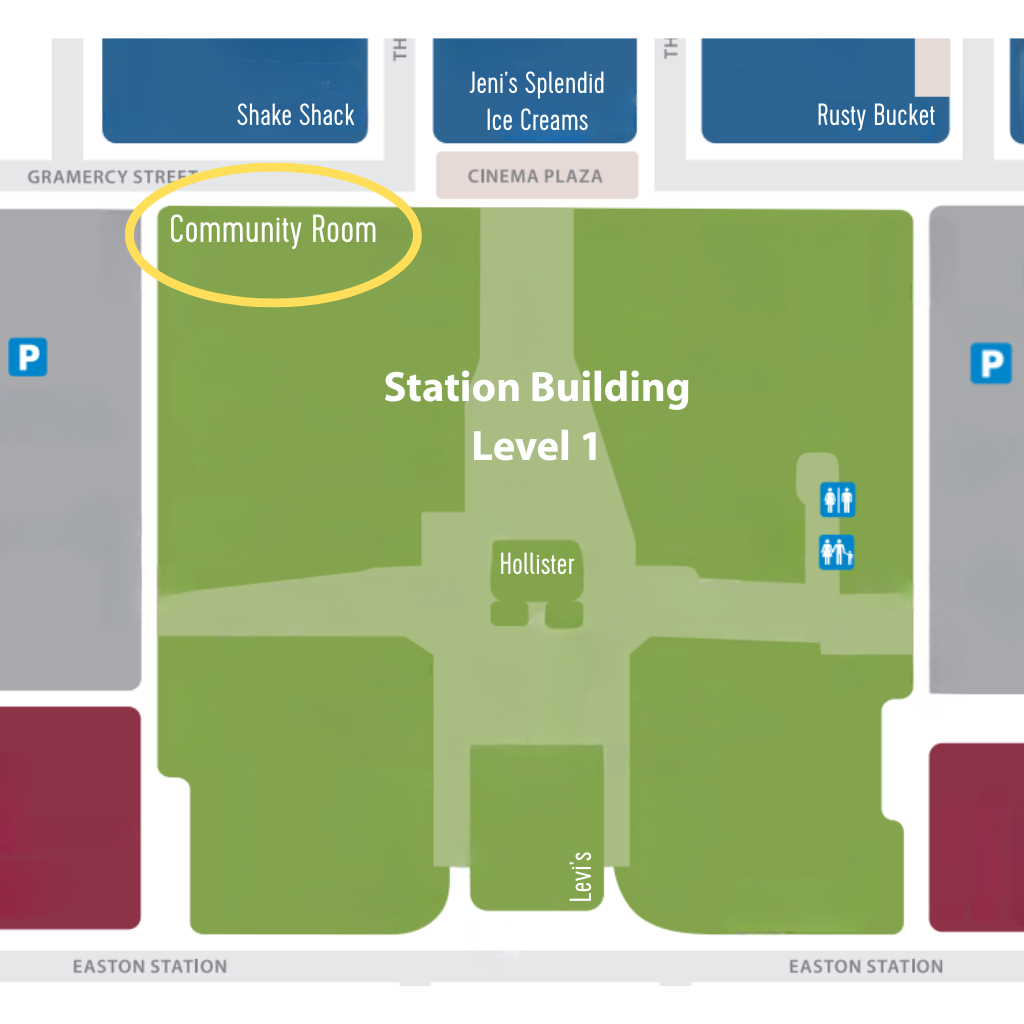 A map of where the Community Room is located at Easton.