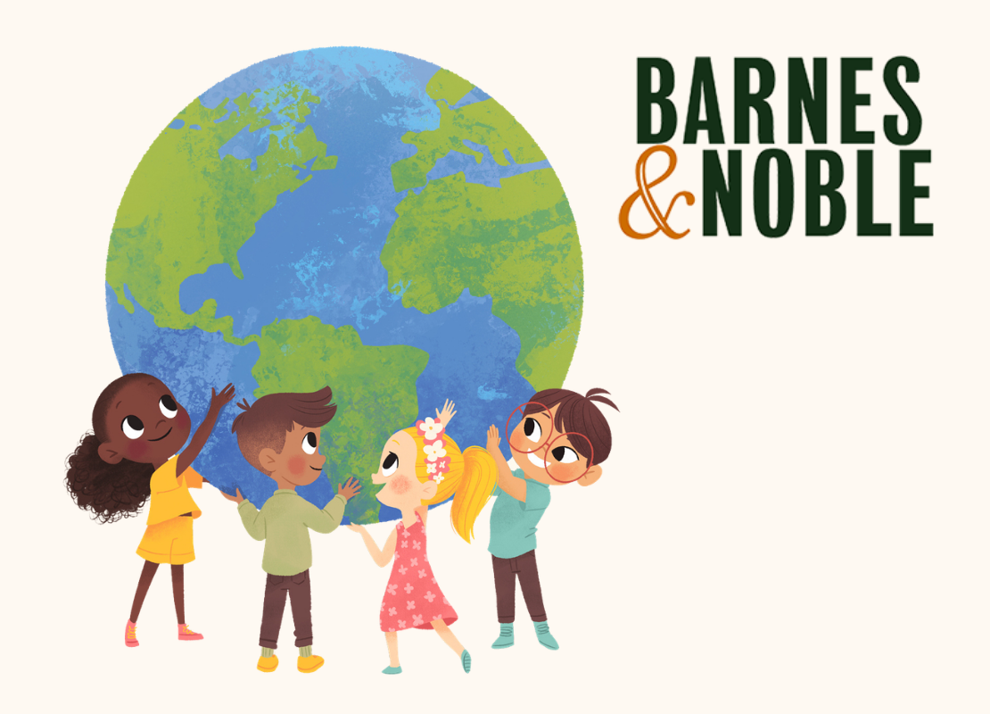 Barnes 7 Noble Earth day storytime with kids holding up the earth.